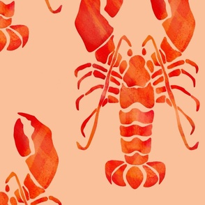 Watercolor Lobster red orange on peach fuzz background Crustacean core | jumbo 
