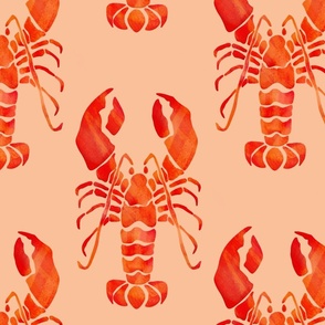 Watercolor Lobster red orange on peach fuzz background Crustacean core | large