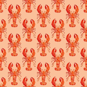 Watercolor Lobster red orange on peach fuzz background Crustacean core | medium