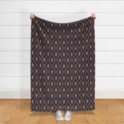 Abstract geometric ikat pattern. Brown and dark blue.