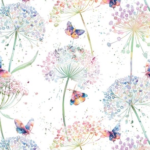 Queen Anne’s Blossoms and Moths - White  Wallpaper 