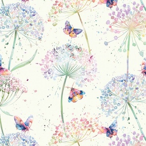 Queen Anne’s Blossoms and Moths - Cream  Wallpaper 