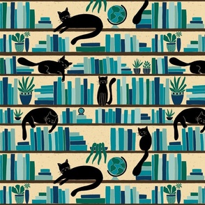 Black Cats Library | Dark Academia | Turquoise | Medium Size