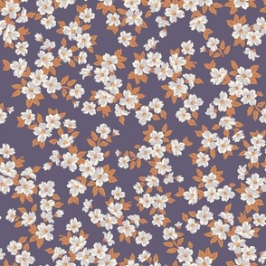 dogwood sprays autumn floral - lavender gray purple and orange - small scale