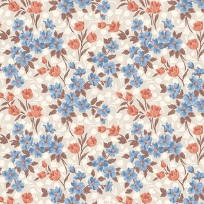 tulips and dogwood - orange and blue flowers on gray - small scale