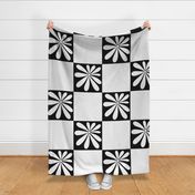 Retro Flower Checker black, white, silver, gold Large