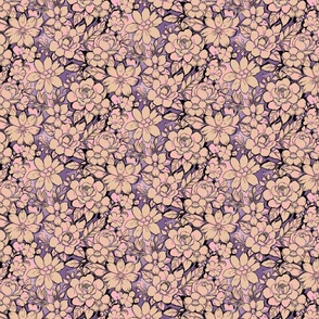 Dense Floral Tapestry - Grey + Light Beige + Pink + Purple ( Small )