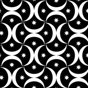 Moons and stars - black background or metallic