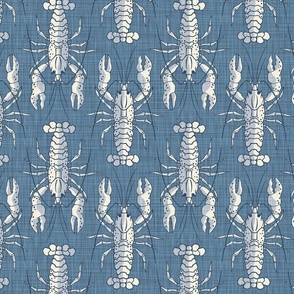 Lobster Line Up - Medium - Blue, White - Linen Texture