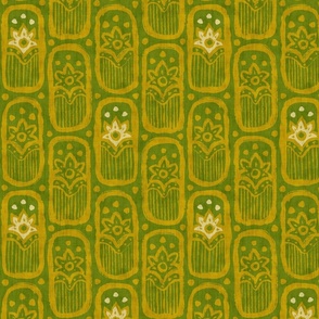 Vintage indian floral folk pattern in block print style. Green.