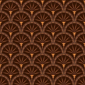 Vintage Glamour Art Deco - Arches with triangles and circles - Orange on Brown BG