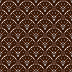 Vintage Glamour Art Deco - Arches with triangles and circles - White and Orange on Brown BG