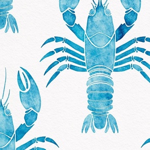 crustacean core watercolor large - caribbean blue lobster on white - blue coastal wallpaper