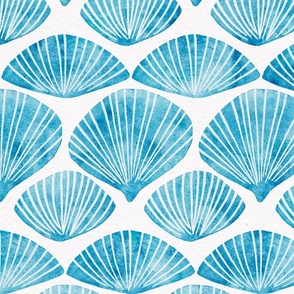 crustacean core watercolor large - caribbean blue seashell on white - blue coastal wallpaper
