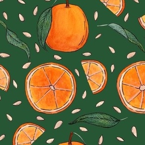 Tropical Oranges on a Green Background