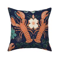 Lobster botanical jungle - dark navy blue, large
