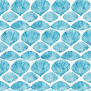 crustacean core watercolor - caribbean blue seashell on white - blue coastal wallpaper