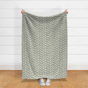 Bird Feathers // Small Scale // Ivory and Sage Green Boho Pattern