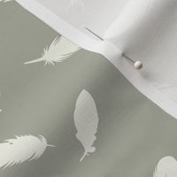 Bird Feathers // Small Scale // Ivory and Sage Green Boho Pattern
