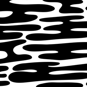 Wavy Psychedelic Groovy Stripes in Black and White Jumbo Scale