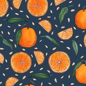 Tropical Oranges On Blue Background
