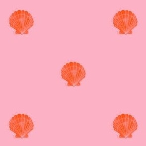 block print style shells orangey red pink ocean beach 
