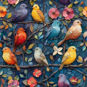 Cute and Colorful Birds on Flowery Branches
