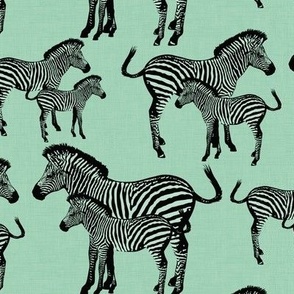 Mint Green Animal Zebra Pattern, Decorative African Zebra, Black and White Equine Wildlife, Baby Safari Zebra Nursery Theme, Zebra Stripes, Playful Kids Room, Whimsical Zebra Art Interior Design, Modern Graphic Zebra Illustration, Sweet Mama Baby Zebra