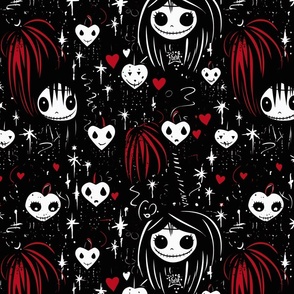 Goth Christmas Emo Pastel Goth Gothic Gingerbread Cookie Skull Candy Cane Christmas Tree Fabric