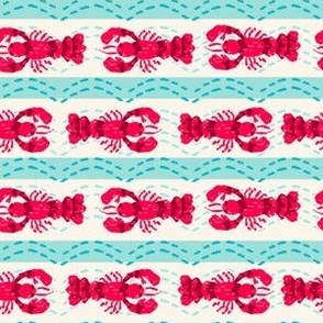 Lobster Row By Row Stripe | New England Coastal | Red, White, and Teal Blue | 6in