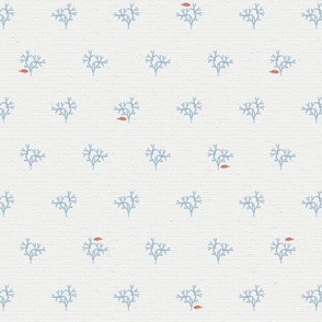 Fish and Coral (M) Block Print Coral Orange_ Baby Blue Dot on Light Ivory