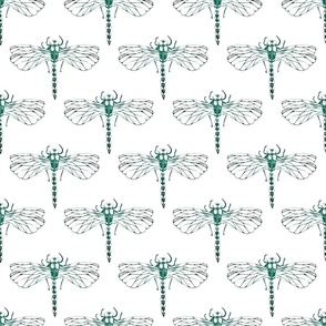 Vintage Glamour Art Deco - Dragonflies - Green on White BG