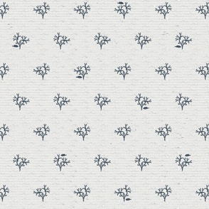 Fish and Coral (M) Block Print Navy on Ivory White
