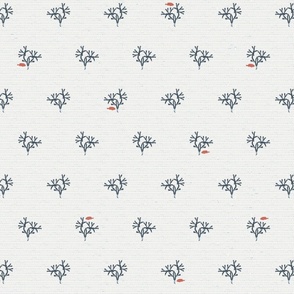 Fish and Coral (M) Block Print Navy_ Coral Red_ Baby Blue Dot_ LIght Ivory
