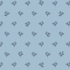 Fish and Coral (M) Block Print Navy_ Ivory Dot on Baby Blue lesliehelencreative
