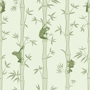 Japandi Bamboo Forest with Frogs, soft calming light green colors