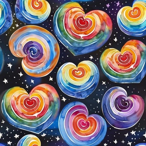 Space Joy: Watercolor Colorful Rainbow Hearts with  Stars for Baby Nursery Kid Room Decor Apparel