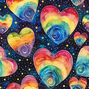 Space Joy: Watercolor Rainbow Stripe Swirl Hearts with  Colorful Stars for Baby Nursery Kid Room Decor Apparel