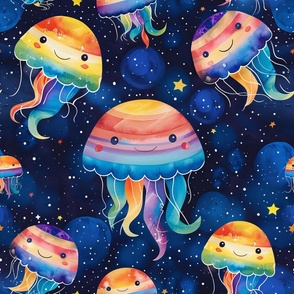 Space Joy: Cute Watercolor Colorful Rainbow Smiling Kawaii Alien Octopus with  Stars for Baby Nursery Kid Room Decor Apparel