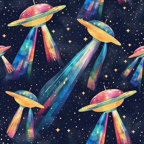 Space Joy: Cute Watercolor Colorful UFO Rainbow Spaceships with  Stars for Baby Nursery Kid Room Decor Apparel