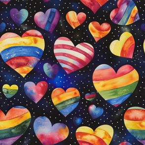 Space Joy: Cute Watercolor Rainbow Stripe Hearts with  Colorful Stars for Baby Nursery Kid Room Decor Apparel