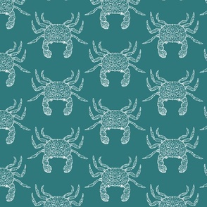 Crab in white on teal green diamond repeat