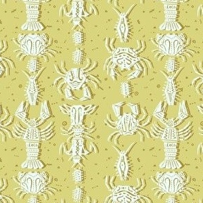 S) Crustacean on dark mustard green  background