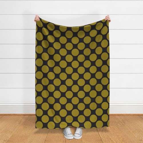 241 - Jumbo large scale black and old gold giant polka dots, for modern wallpaper, apparel, duvet covers, funky table cloths and runners