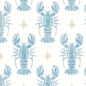 Large Lobsters and Stars // Light Blue and White // Nautical Bathroom Decor