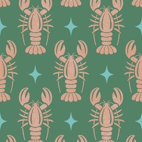 Medium Lobsters and Stars // Pink and Green // Preppy Ocean