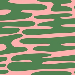 Wavy Psychedelic Groovy Stripes in Pink and Green Jumbo Scale
