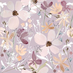 Large Daisy Flowers / Purple / Pink Watercolor