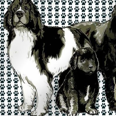 Newfoundland dog family fabric