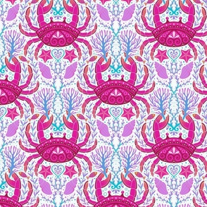 beach vibes crabs, shells and fish in pink, purple and blue - watercolor - home decor - bedding - wallpaper - curtains - swimming suits - summer.  Size small